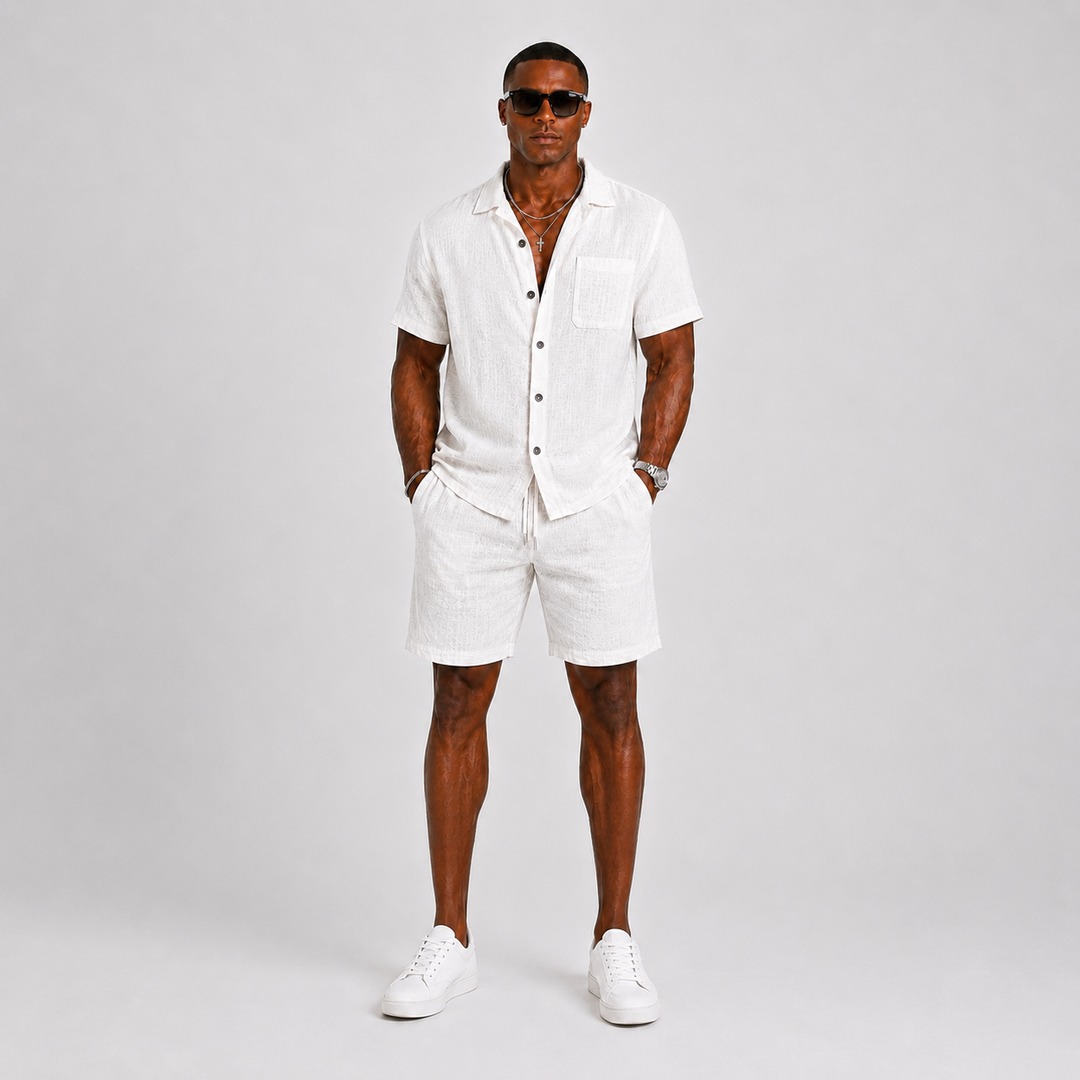 Herren Leinen-Set – Zweiteiler mit Kurzarmhemd & Shorts für den Sommer