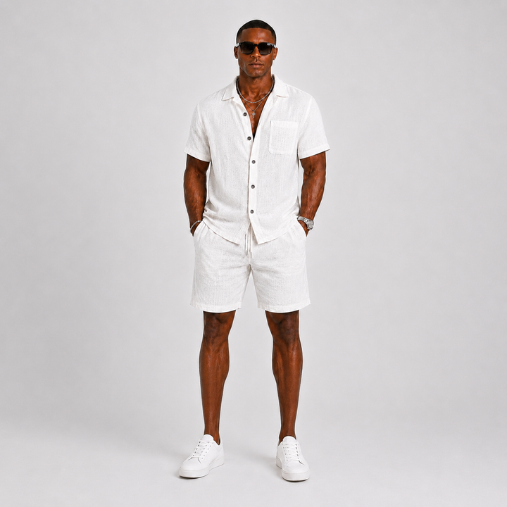 Herren Leinen-Set – Zweiteiler mit Kurzarmhemd & Shorts für den Sommer