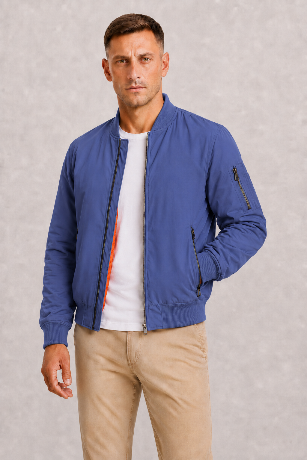 Herre Oversized Bomberjakke med Full Zip