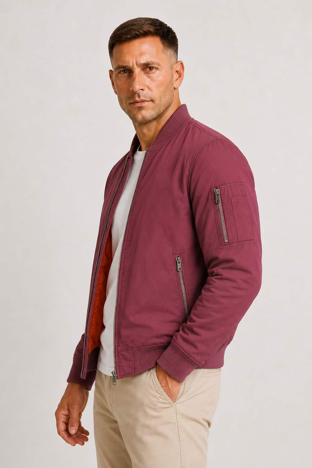 Herre Oversized Bomberjakke med Full Zip