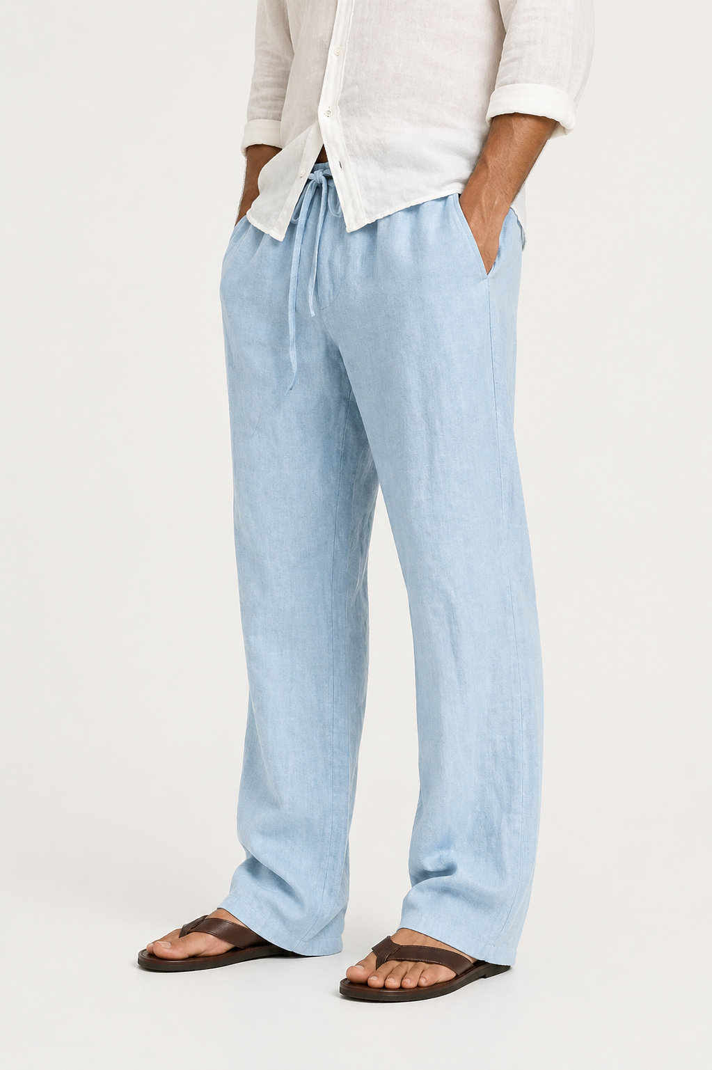Herre Hør-Look Bukser med Snørelukning og Comfort Fit