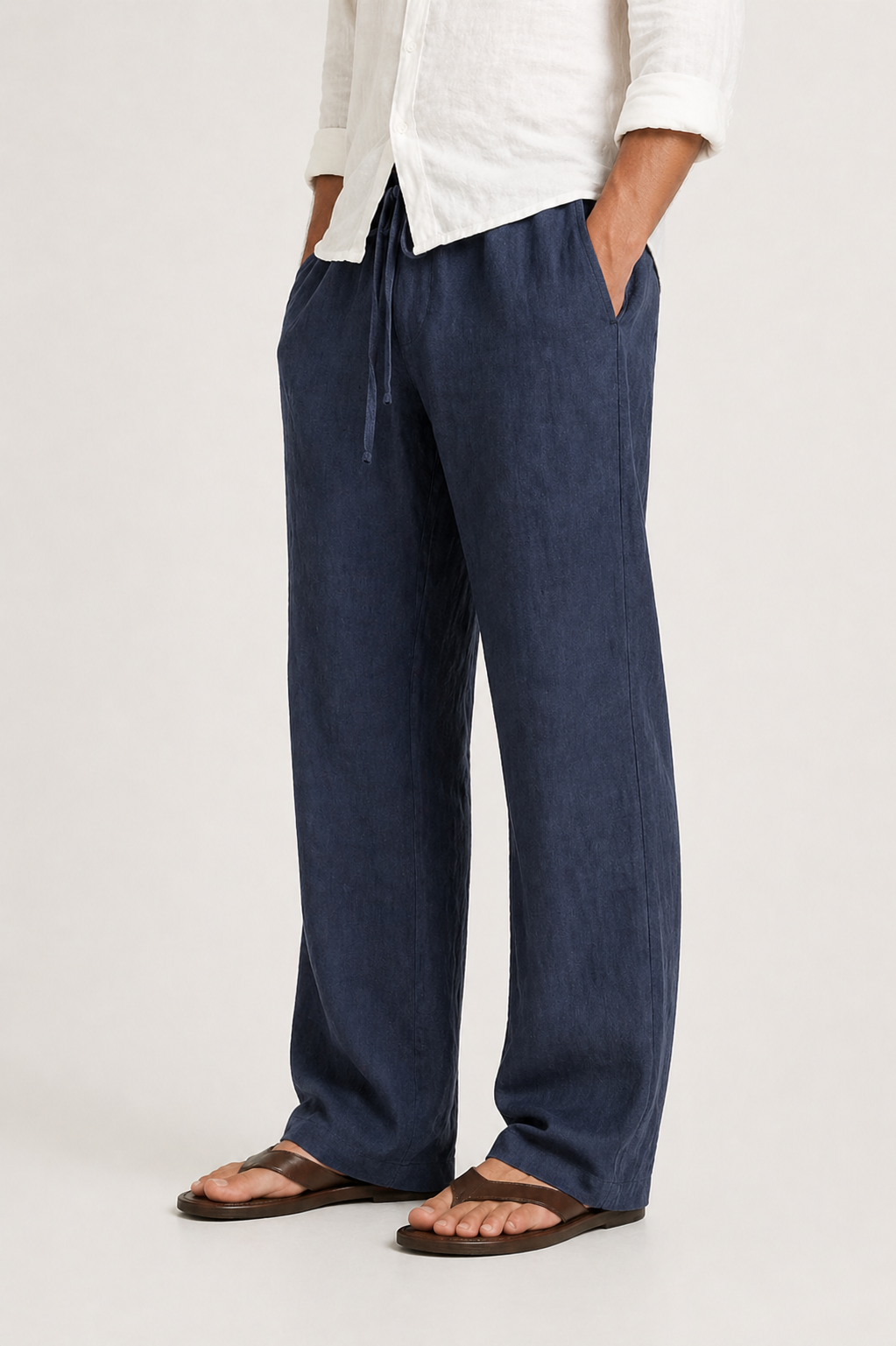 Herre Hør-Look Bukser med Snørelukning og Comfort Fit
