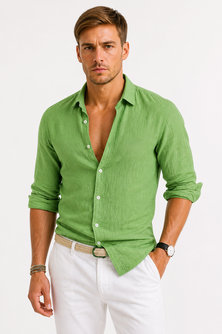 Herren-Leinenhemd mit klassischem Kragen – Atmungsaktives Slim-Fit-Sommerhemd
