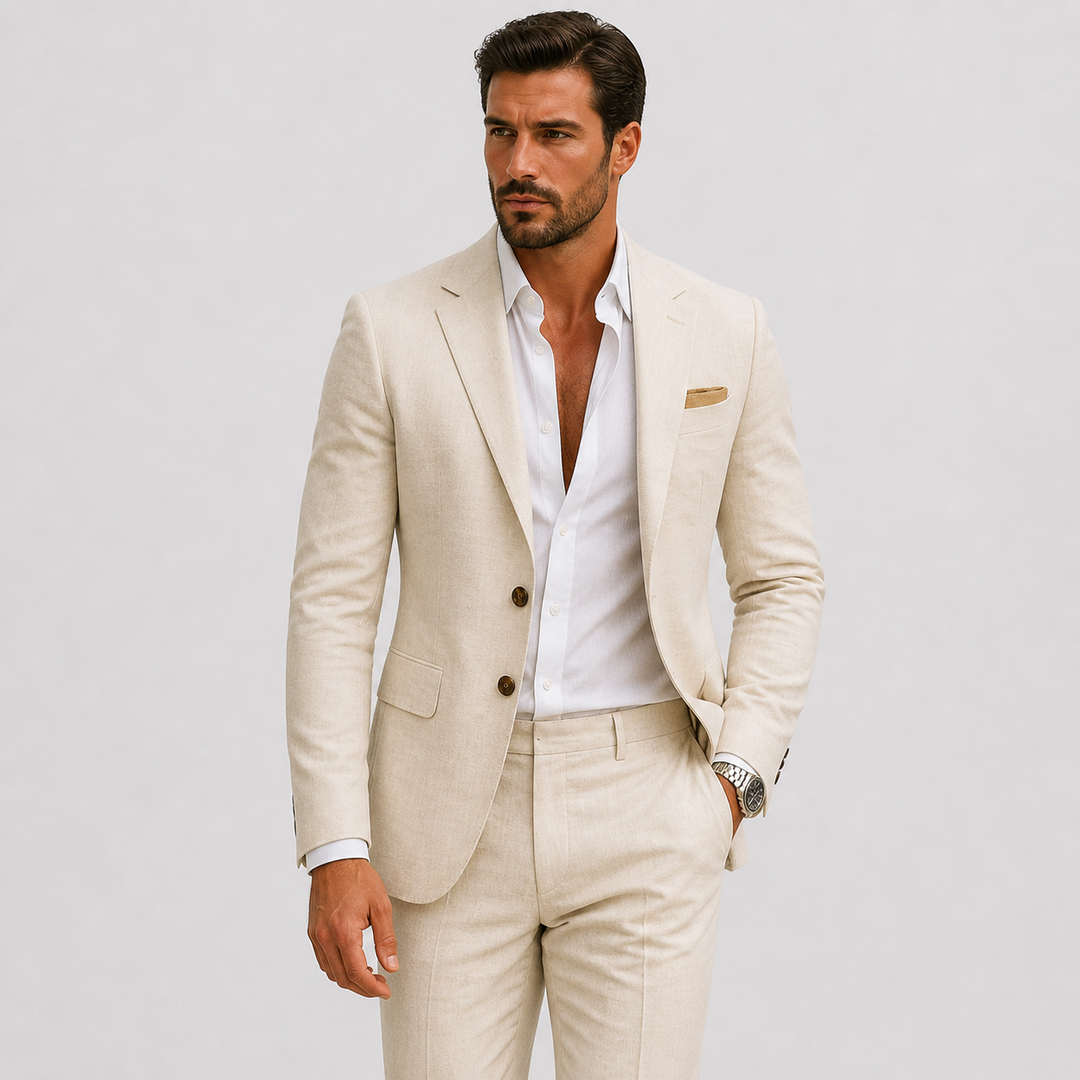 Herre Slim-Fit Hør Jakkesæt til Sommer