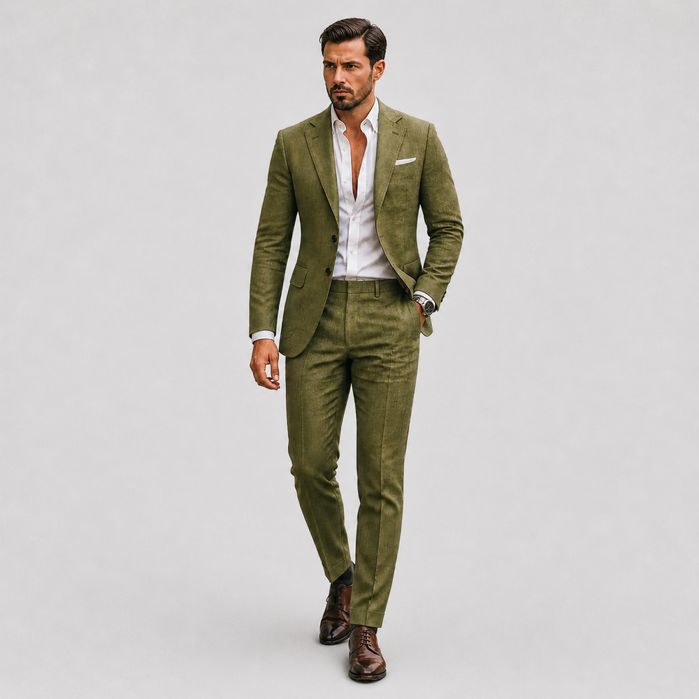 Herre Slim-Fit Hør Jakkesæt til Sommer