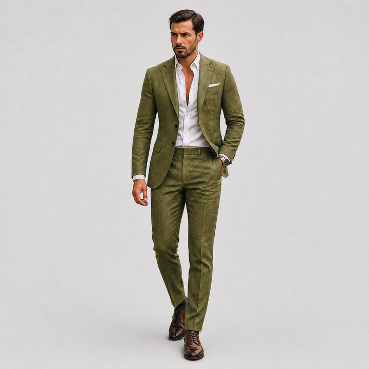 Herre Slim-Fit Hør Jakkesæt til Sommer