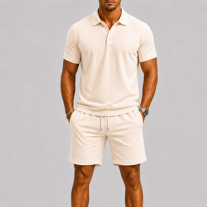 Herre Jacquard Shirt og Shorts Sommer Set