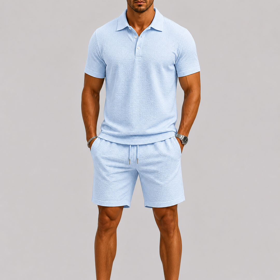 Herre Jacquard Shirt og Shorts Sommer Set