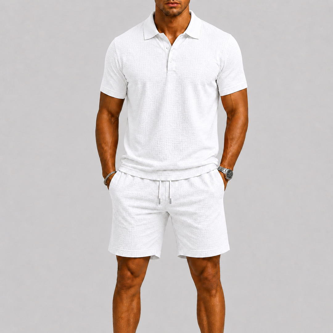 Herre Jacquard Shirt og Shorts Sommer Set