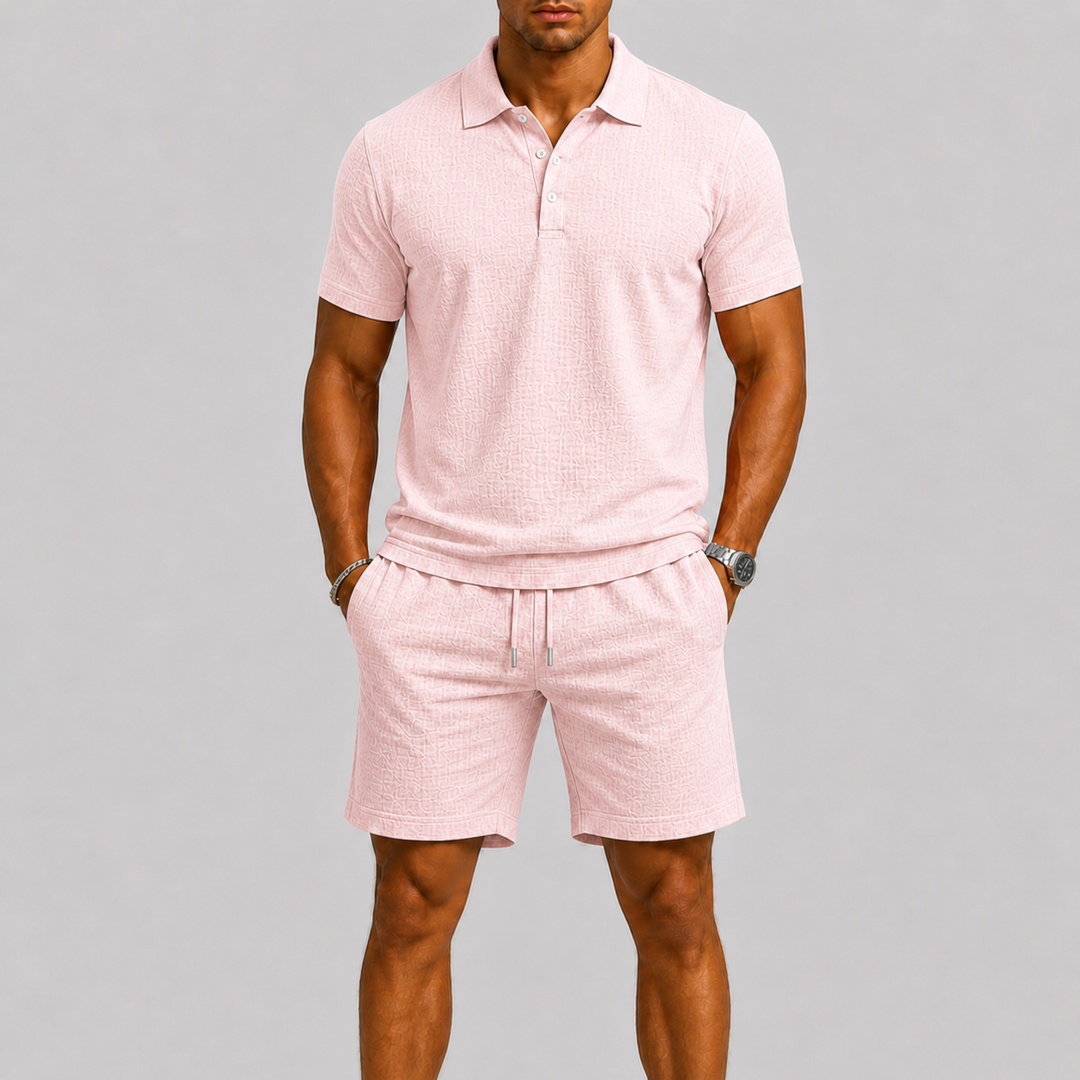 Herre Jacquard Shirt og Shorts Sommer Set