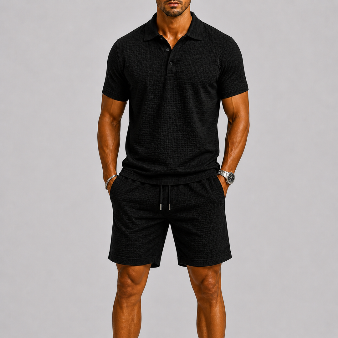 Herre Jacquard Shirt og Shorts Sommer Set