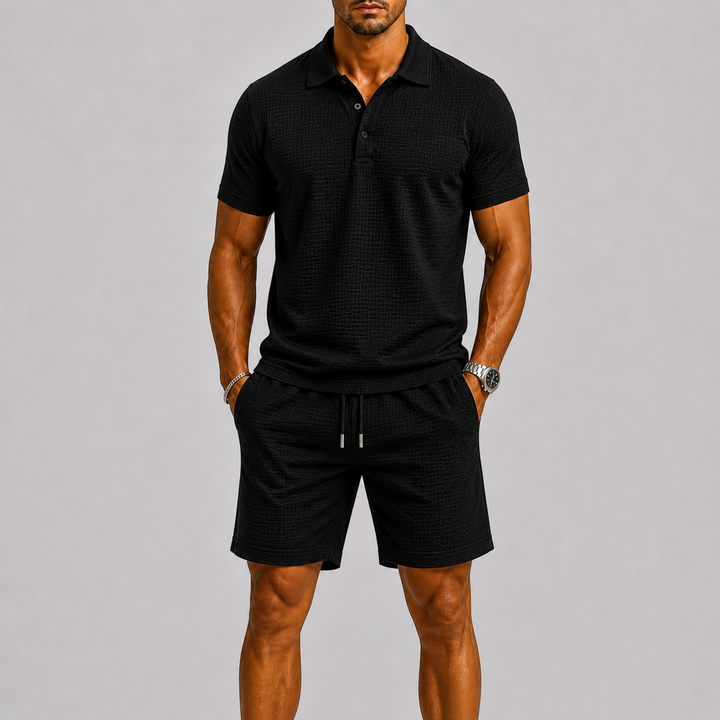Herre Jacquard Shirt og Shorts Sommer Set