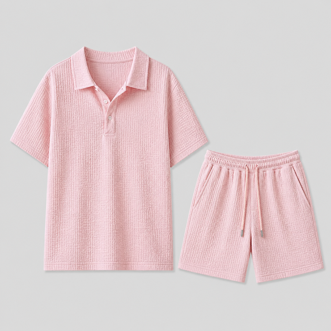 Herre Jacquard Shirt og Shorts Sommer Set
