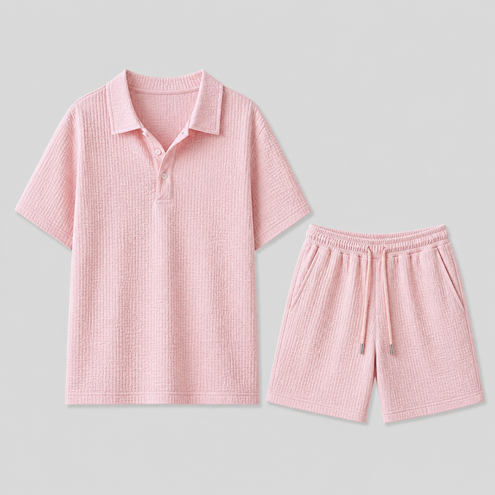 Herre Jacquard Shirt og Shorts Sommer Set