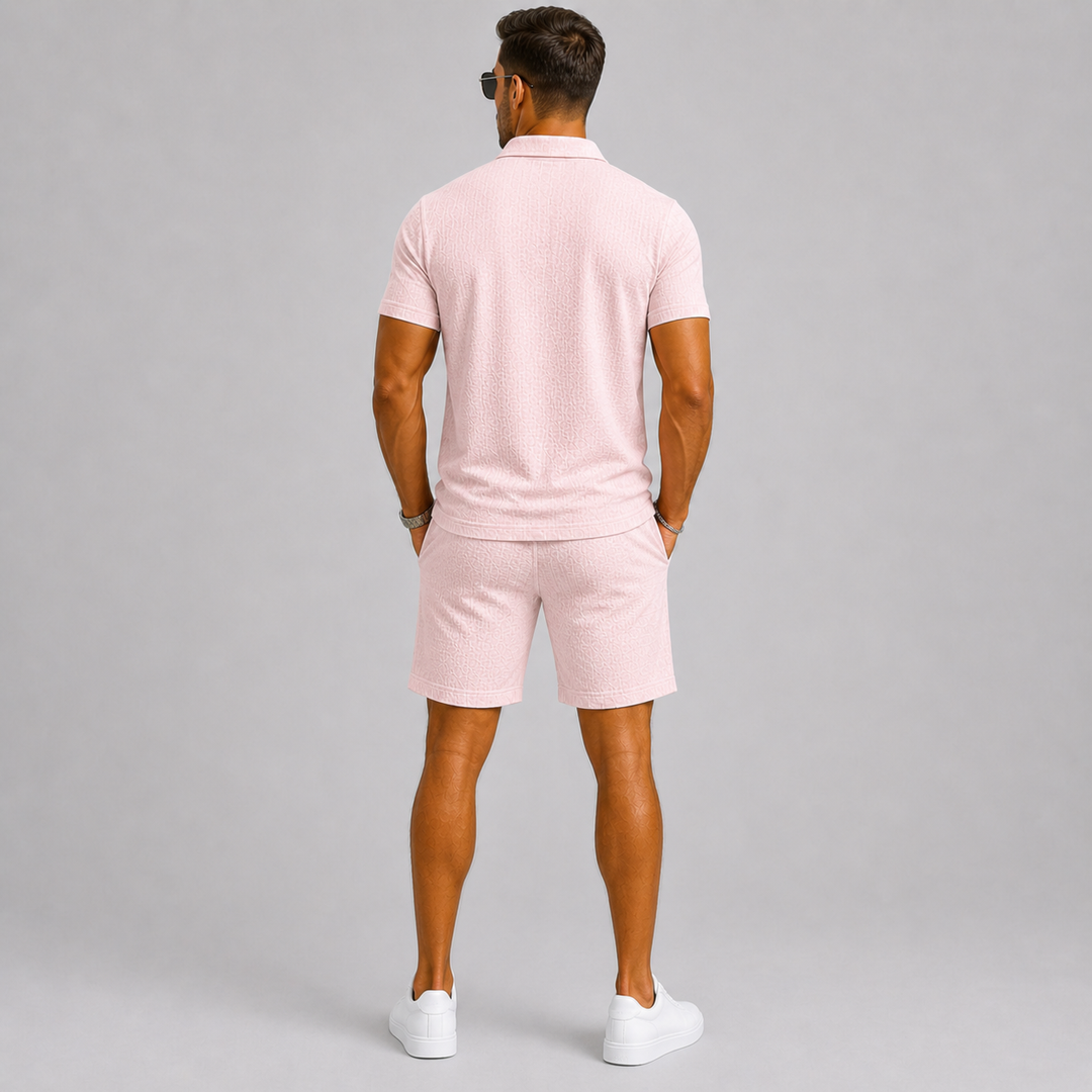 Herre Jacquard Shirt og Shorts Sommer Set