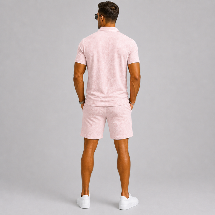 Herre Jacquard Shirt og Shorts Sommer Set
