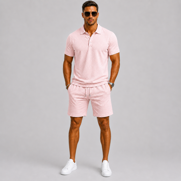 Herre Jacquard Shirt og Shorts Sommer Set
