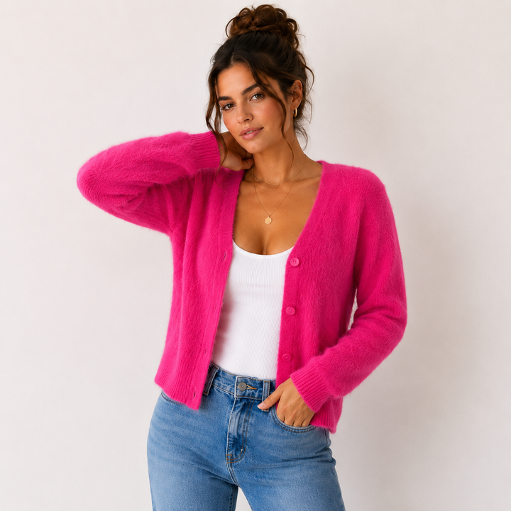 Jacquetta | Women's V-Neck Fuzzy Knit Cardigan