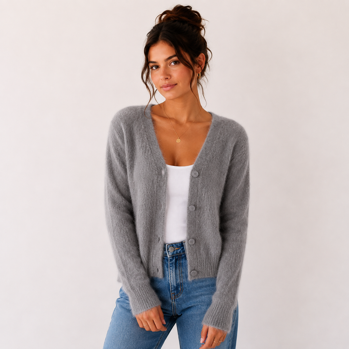 Jacquetta | Women's V-Neck Fuzzy Knit Cardigan