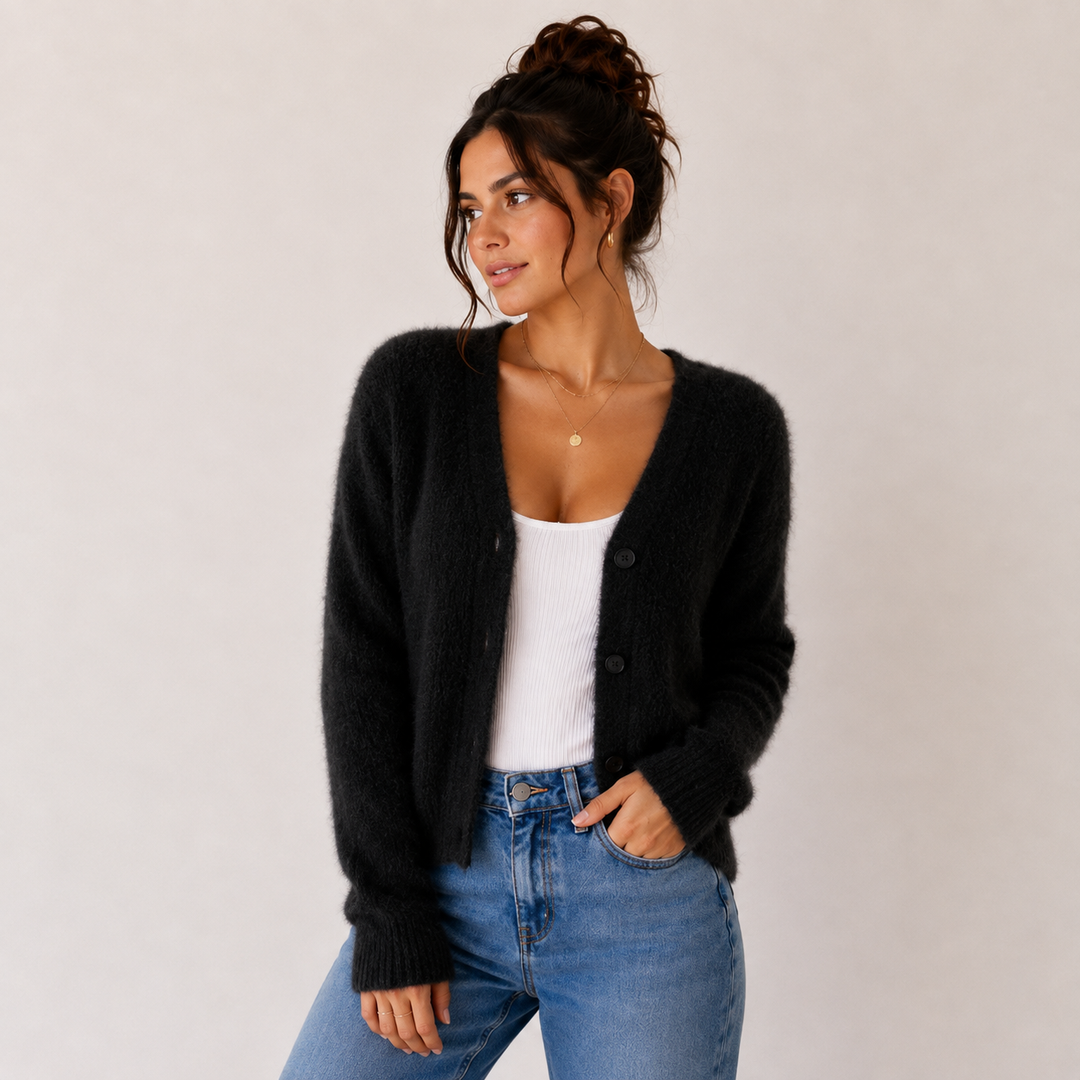 Jacquetta | Women's V-Neck Fuzzy Knit Cardigan
