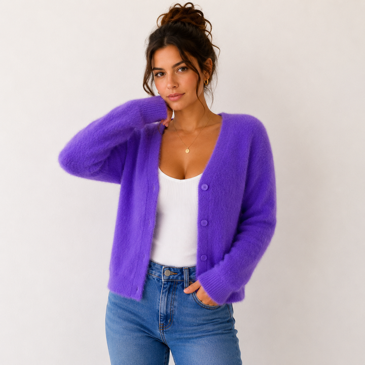 Jacquetta | Women's V-Neck Fuzzy Knit Cardigan