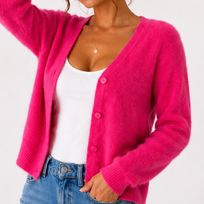 Jacquetta | Women's V-Neck Fuzzy Knit Cardigan