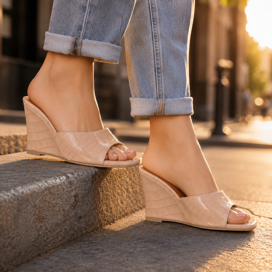 Monroe Leather Embossed Wedge Sandals