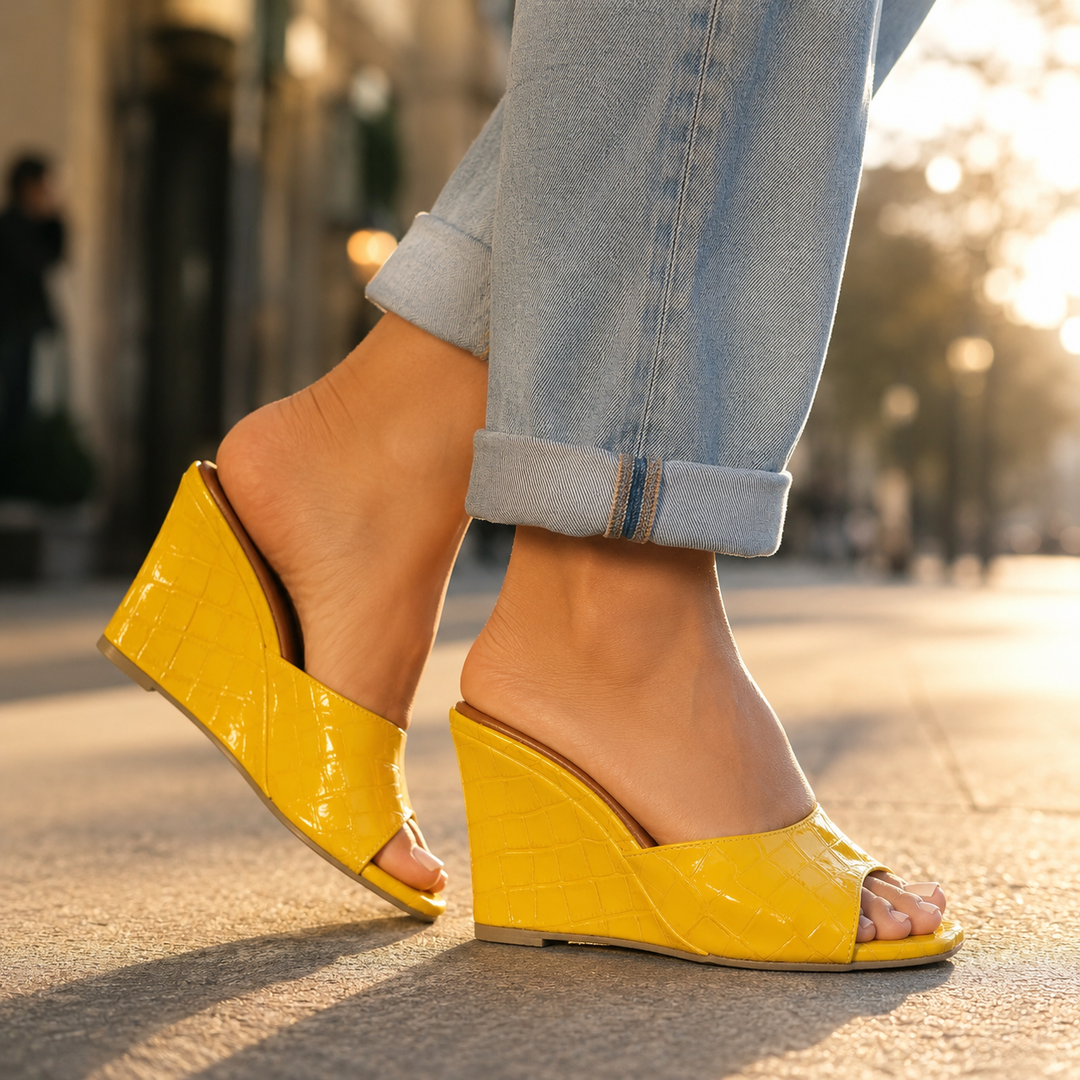 Monroe Leather Embossed Wedge Sandals