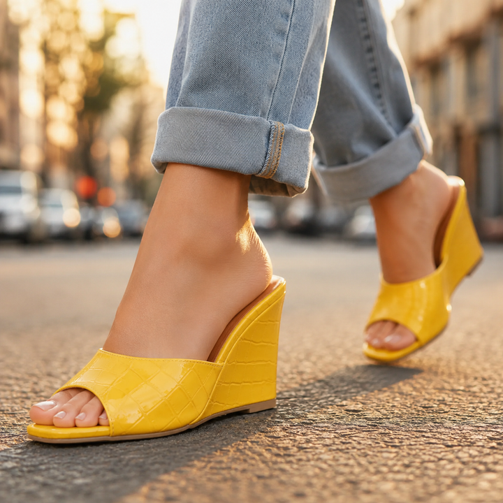 Monroe Leather Embossed Wedge Sandals