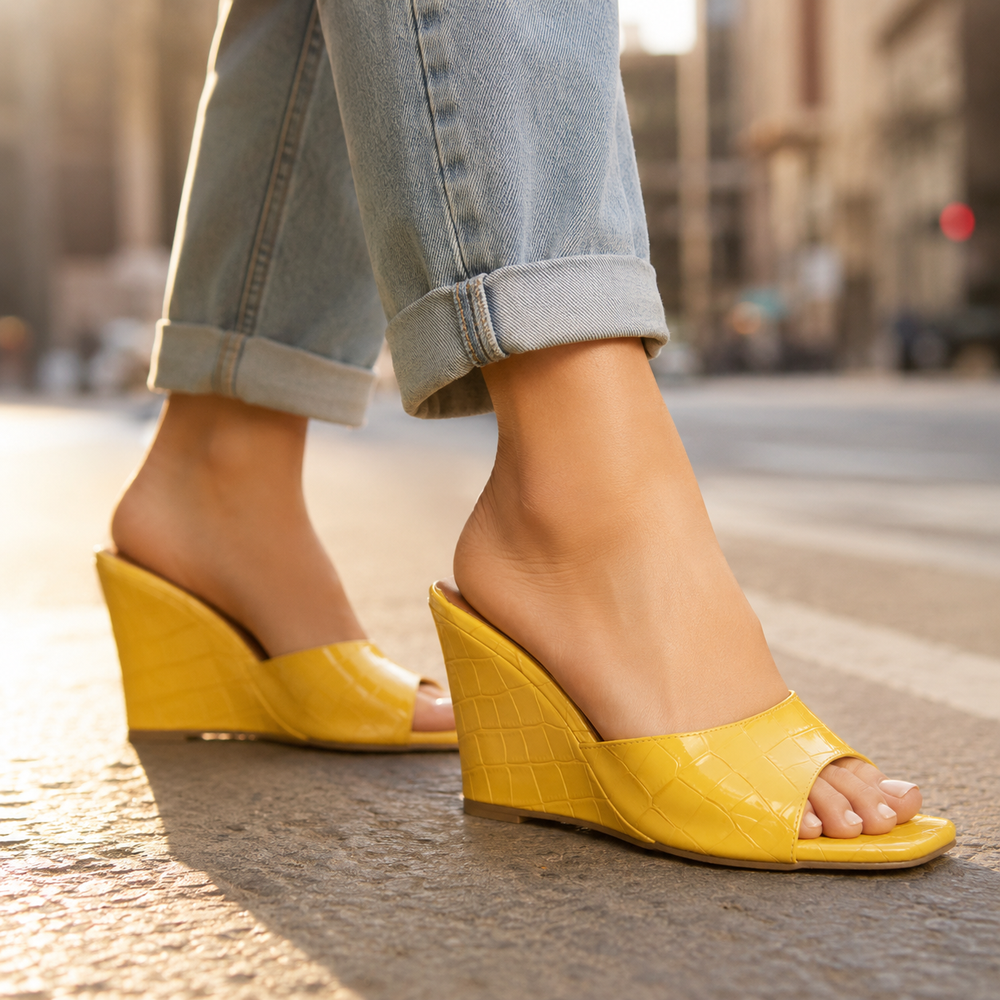 Monroe Leather Embossed Wedge Sandals
