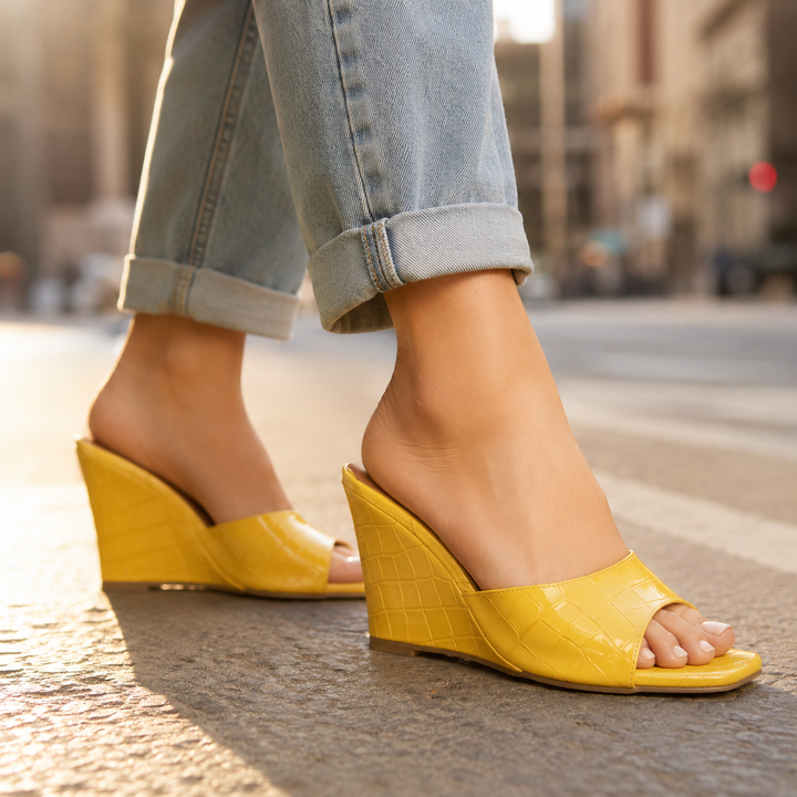 Monroe Leather Embossed Wedge Sandals