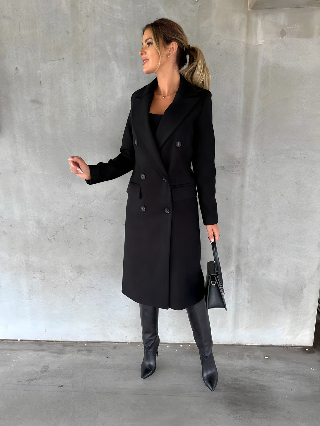 Annora | Women's Double-Breasted Long Coat with Wide Lapels