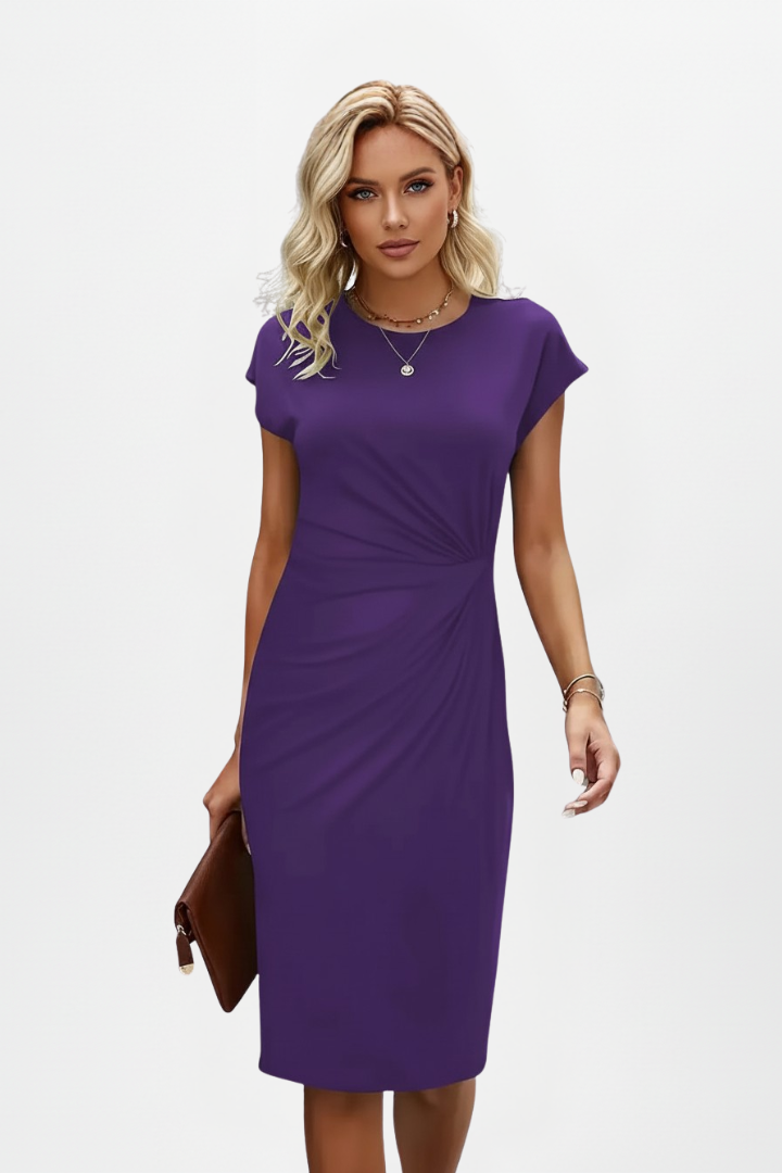 Damen Kniekleid mit Rundhalsausschnitt & geraffter Taille – Elegantes Tageskleid