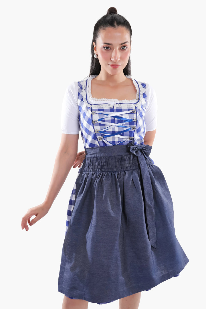 Gudrun | Women's Denim Check Midi Dirndl Dress - view 2