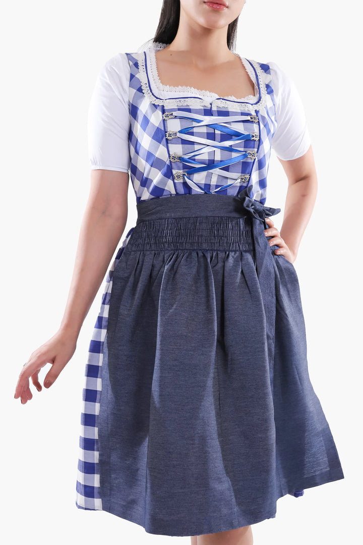 Gudrun | Women's Denim Check Midi Dirndl Dress - view 3