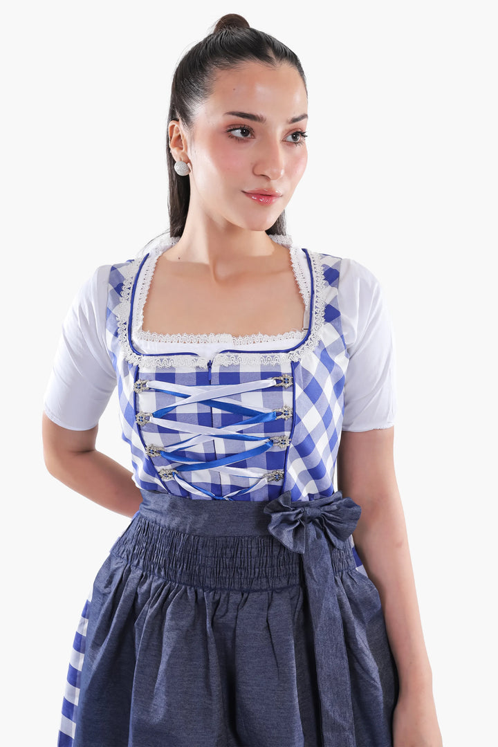 Gudrun | Women's Denim Check Midi Dirndl Dress - view 4