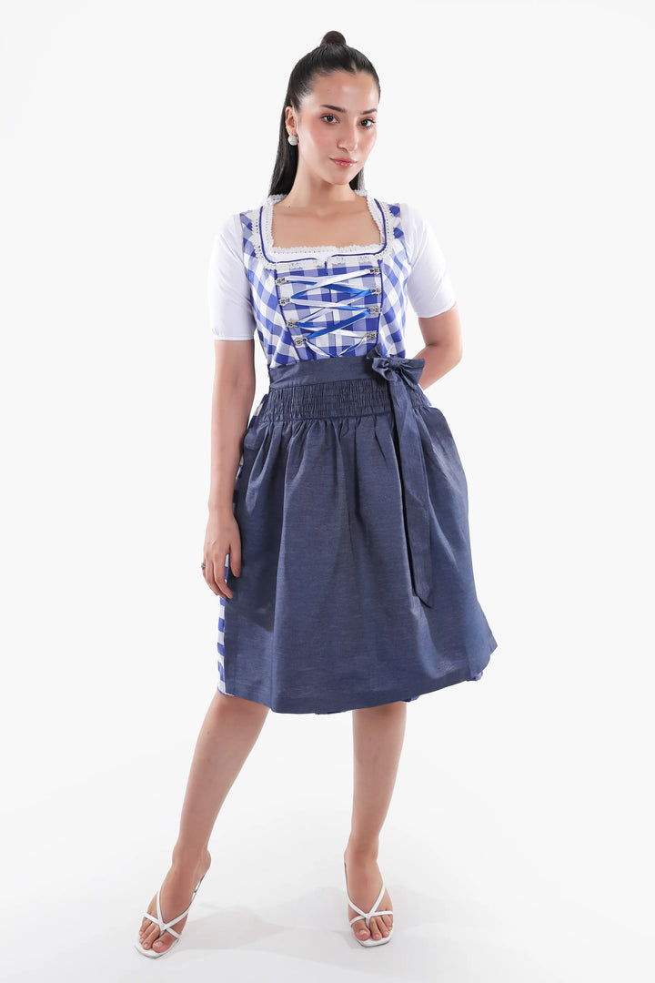 Gudrun | Women's Denim Check Midi Dirndl Dress - view 1