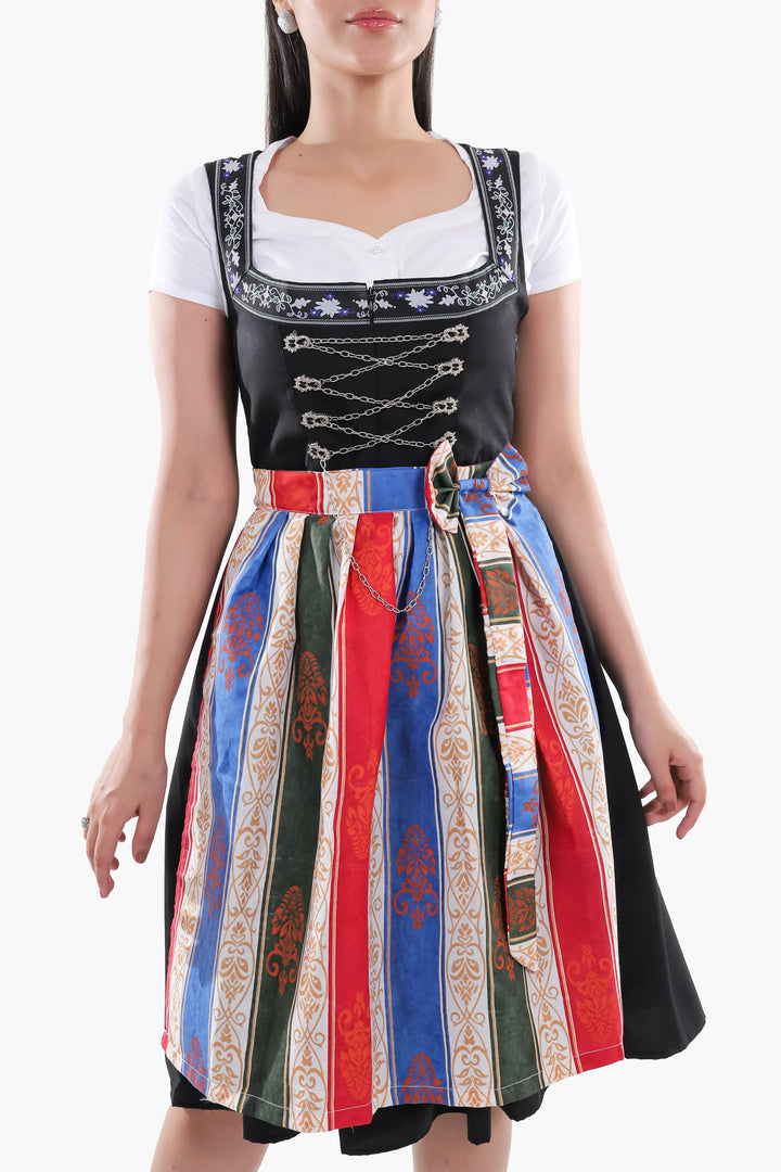 Katharina | Women's Maxi Dirndl Dress with Striped Apron - view 3