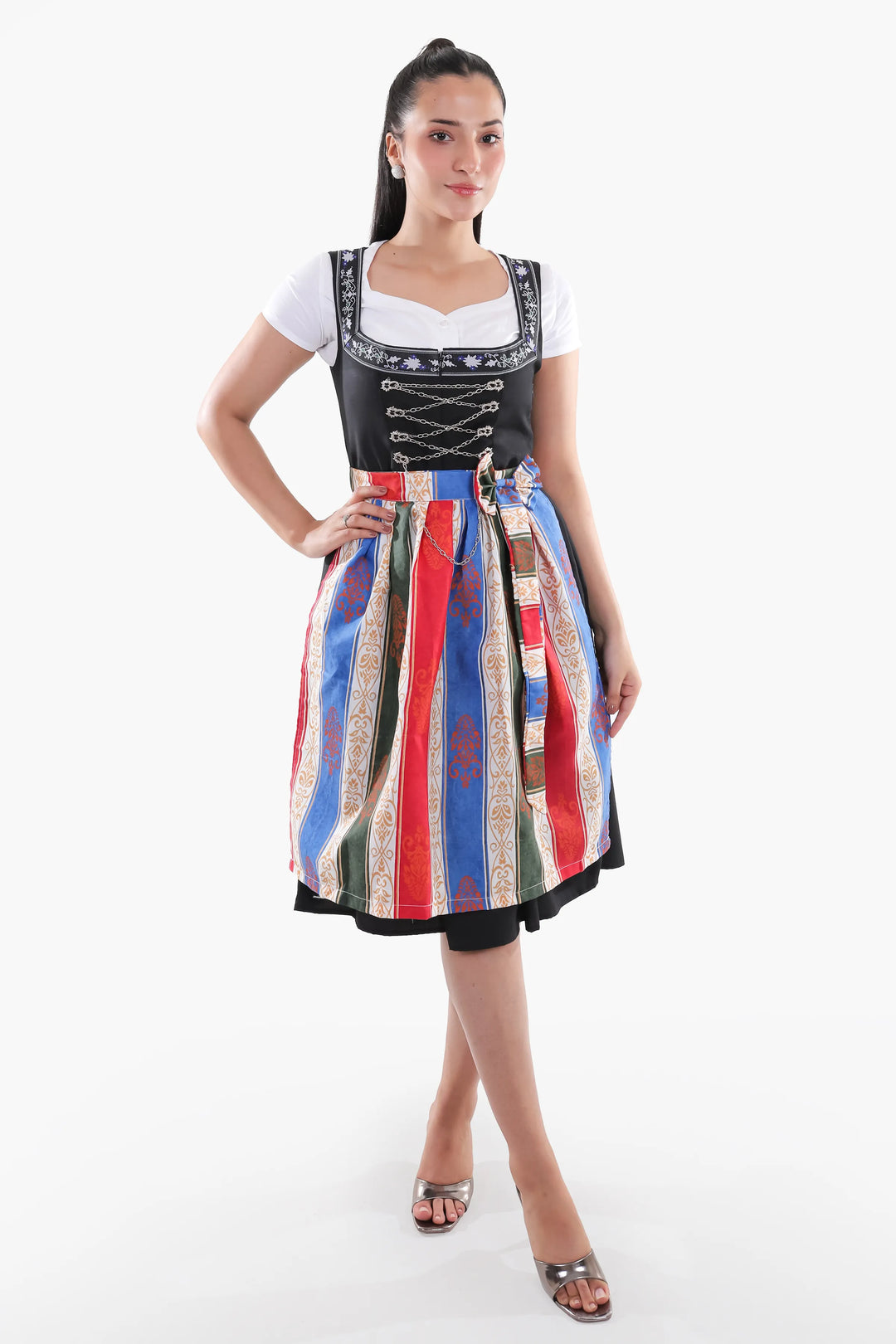 Katharina | Women's Maxi Dirndl Dress with Striped Apron - view 1
