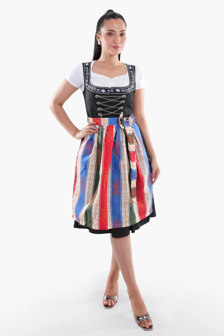Katharina | Women's Maxi Dirndl Dress with Striped Apron - view 1