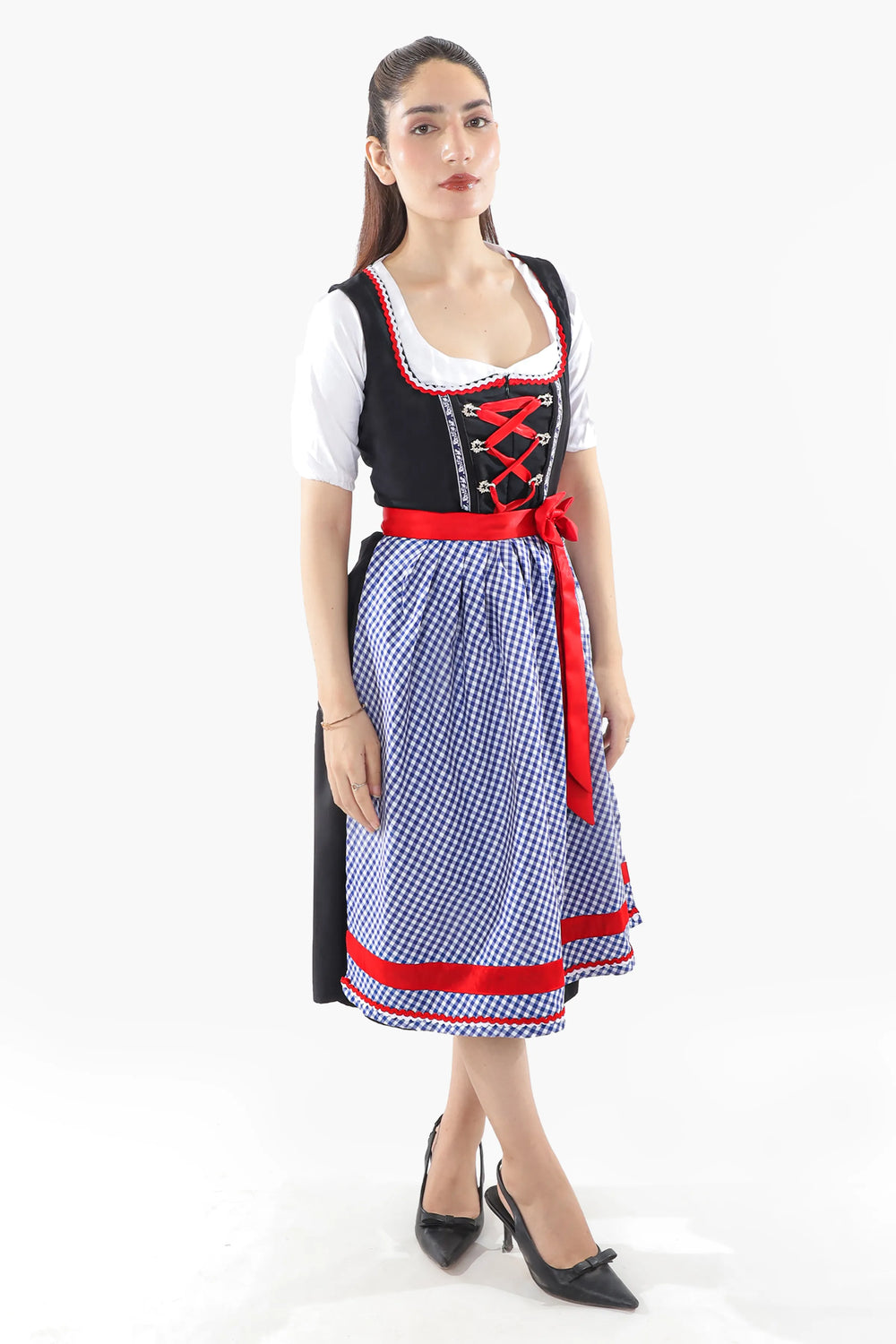 Liesl | Women's Cotton Dirndl Dress with Checked Apron - view 1