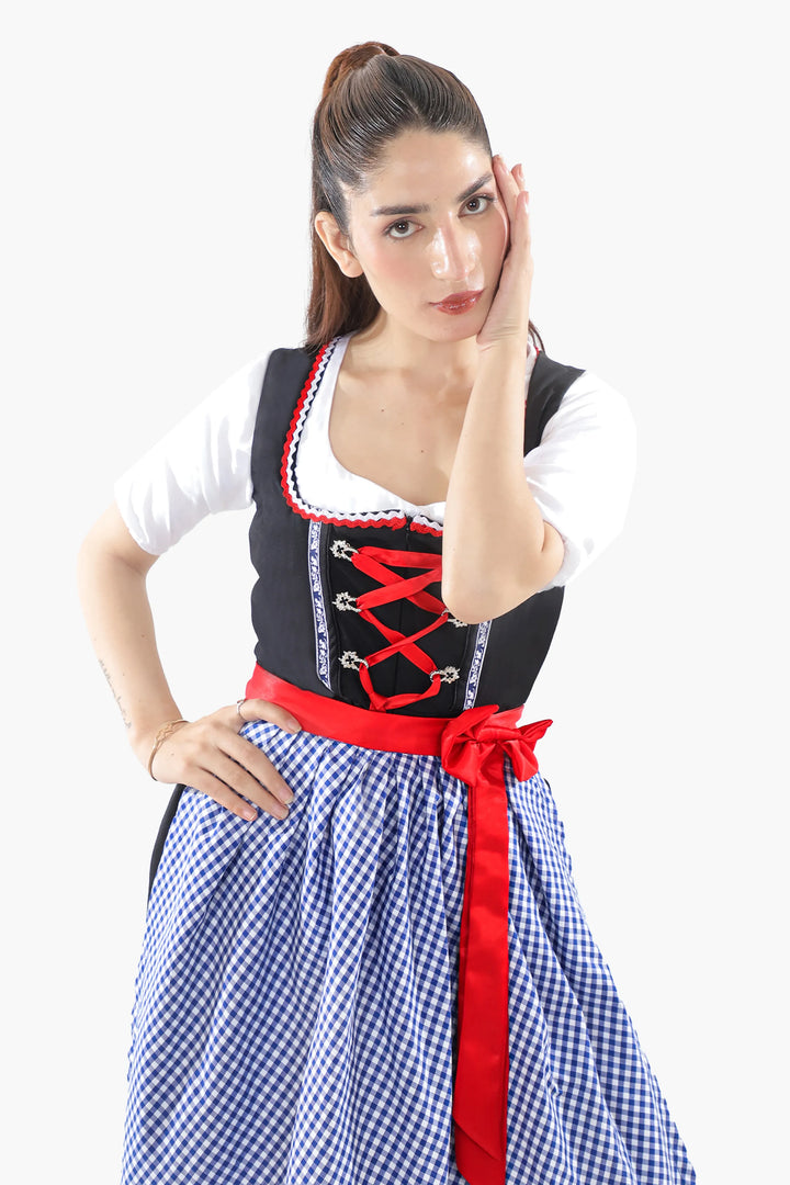 Liesl | Women's Cotton Dirndl Dress with Checked Apron - view 3
