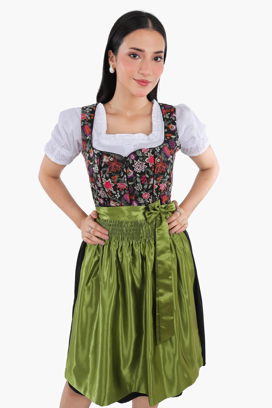 Hedwig | Women's Floral Dirndl Dress with Green Apron - view 2