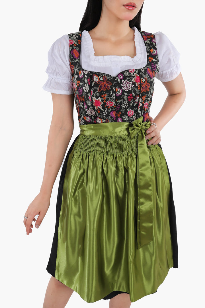 Hedwig | Women's Floral Dirndl Dress with Green Apron - view 3