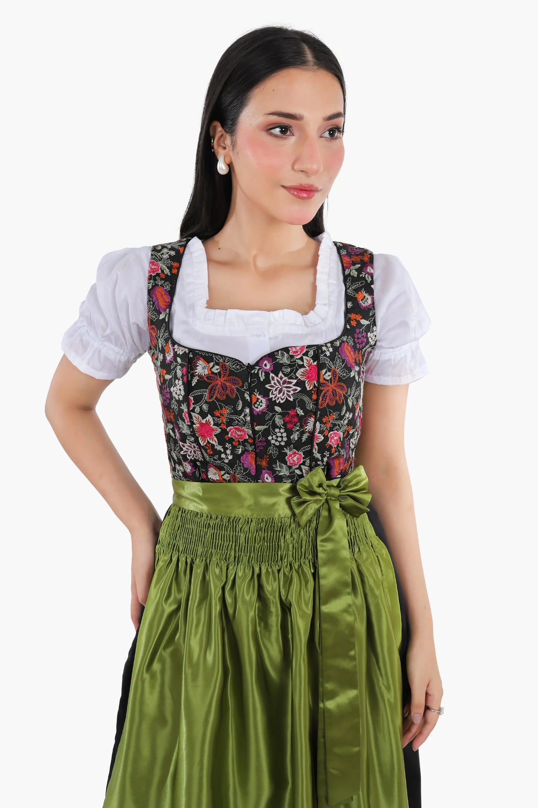 Hedwig | Women's Floral Dirndl Dress with Green Apron - view 4