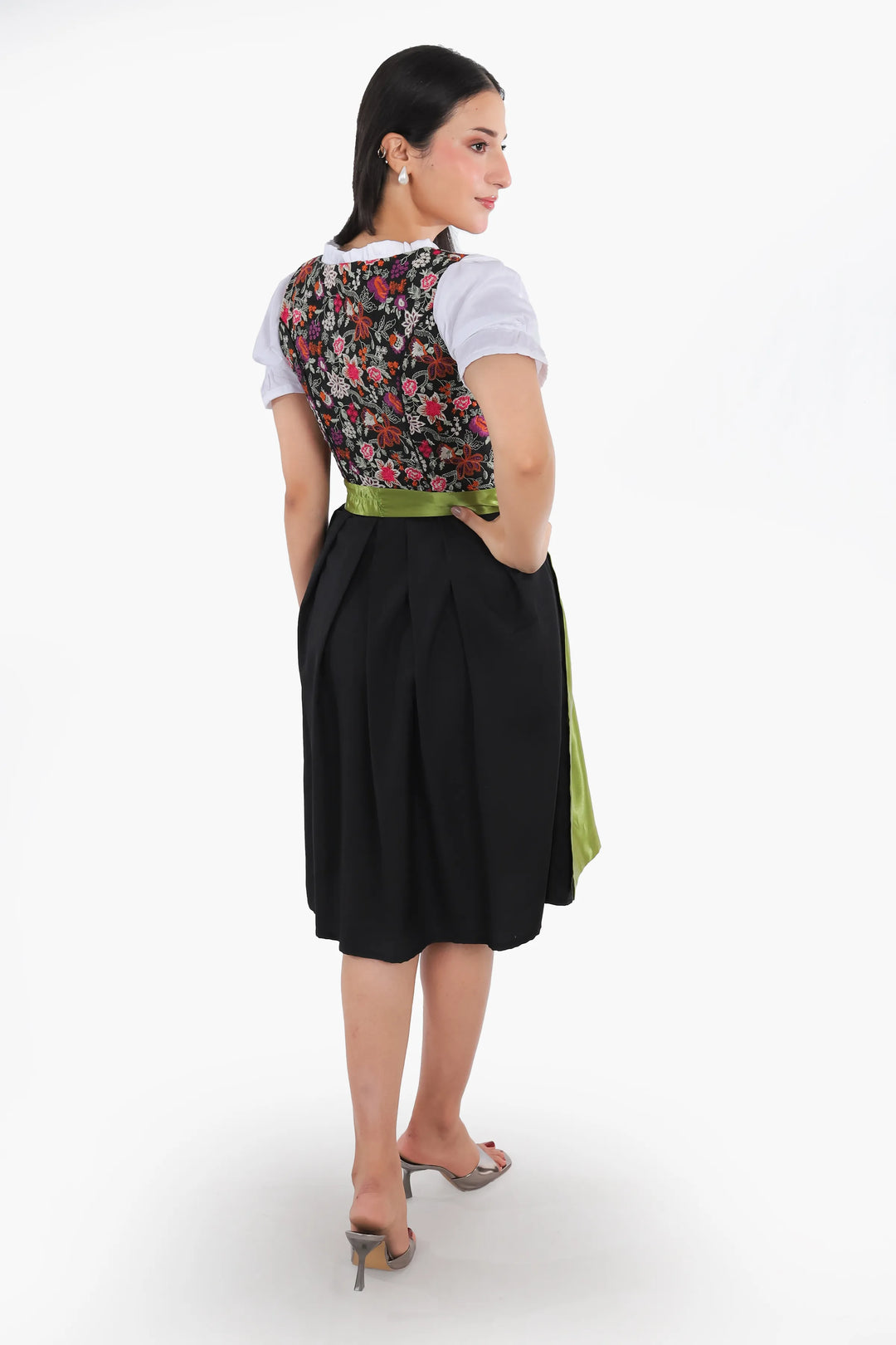 Hedwig | Women's Floral Dirndl Dress with Green Apron - view 6