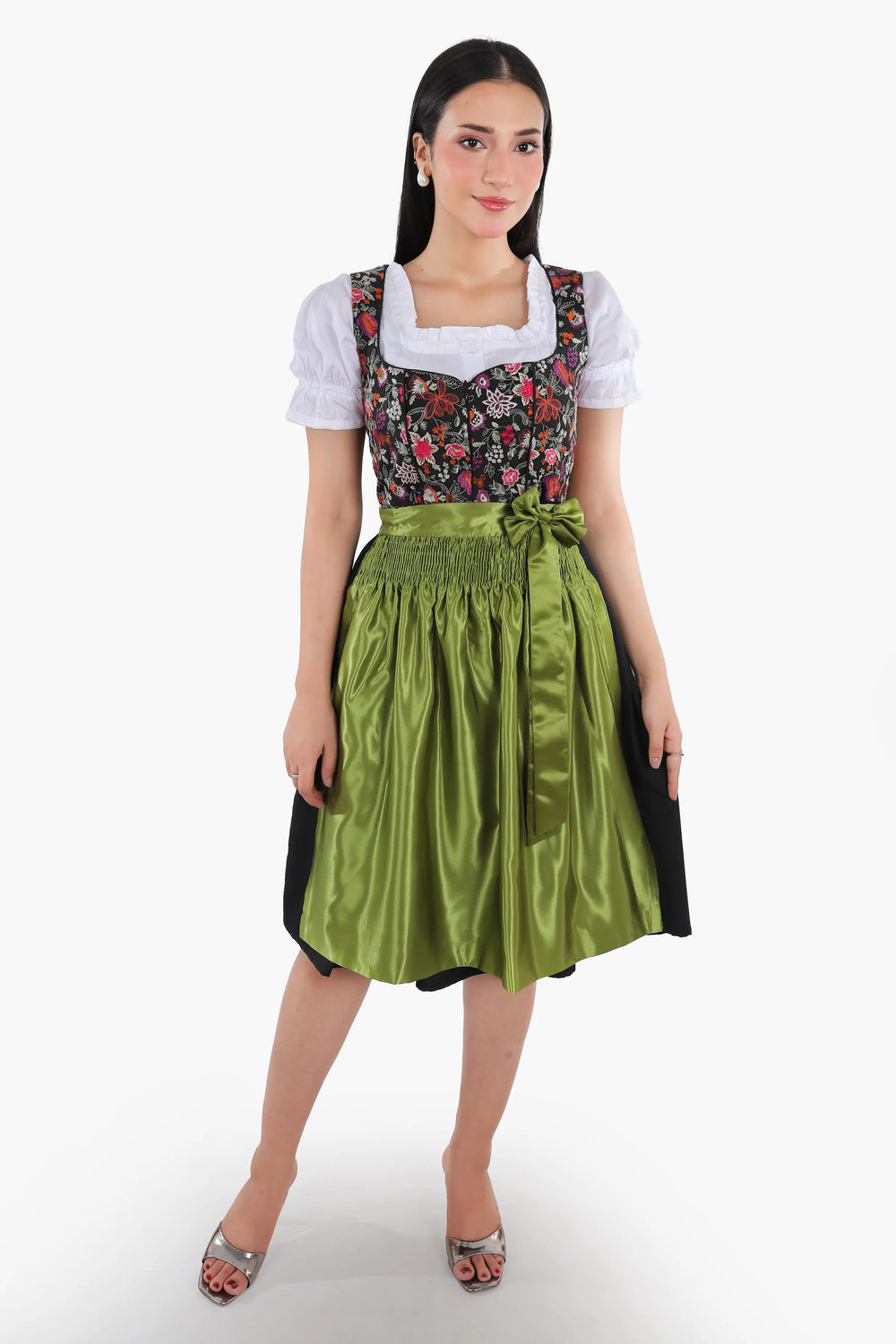 Hedwig | Women's Floral Dirndl Dress with Green Apron - view 1