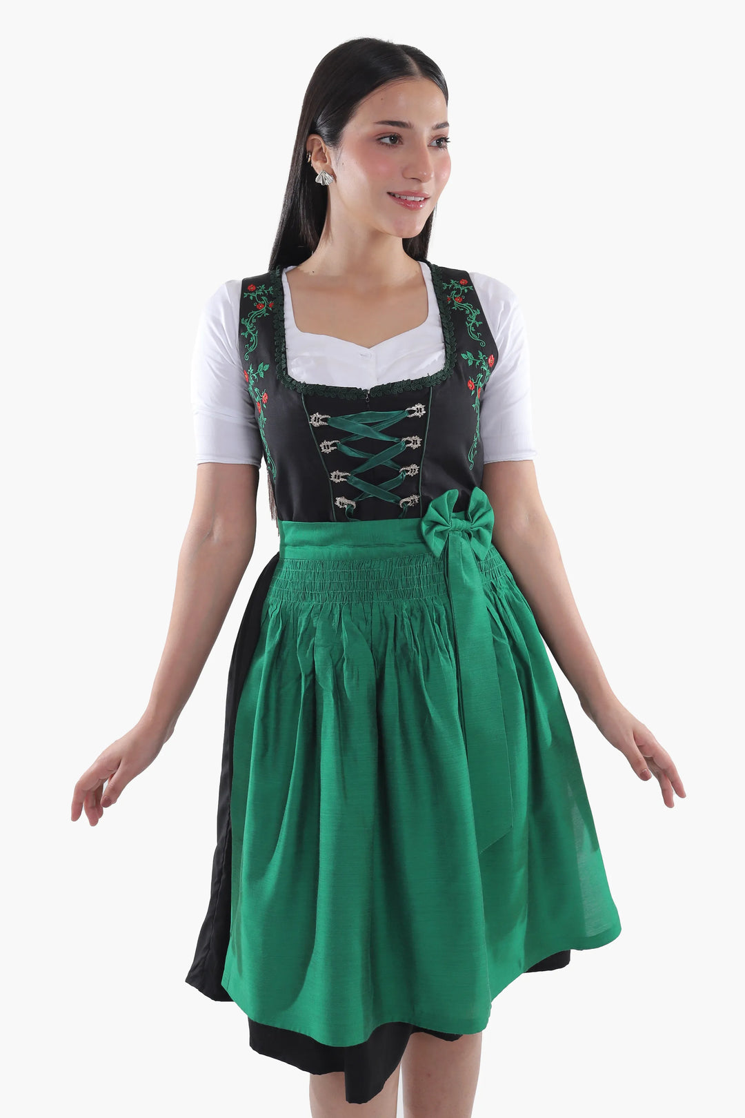 Zenzi | Women's Midi Dirndl Dress with Emerald Embroidery - view 2