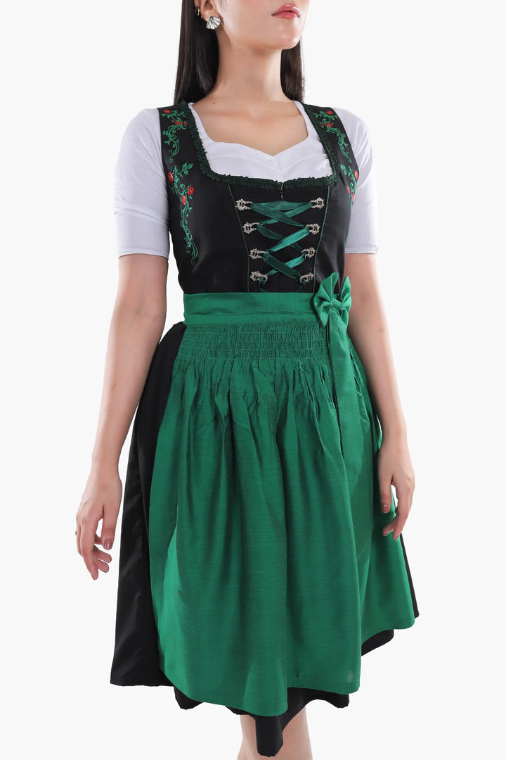 Zenzi | Women's Midi Dirndl Dress with Emerald Embroidery - view 3