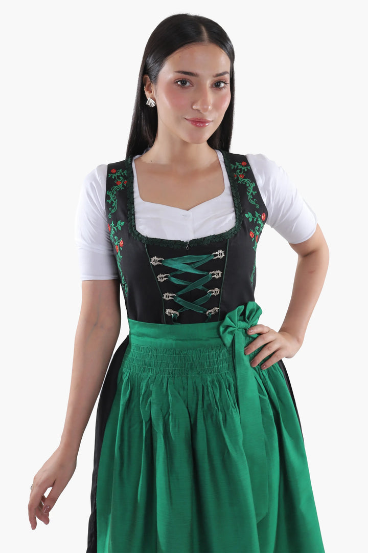Zenzi | Women's Midi Dirndl Dress with Emerald Embroidery - view 5